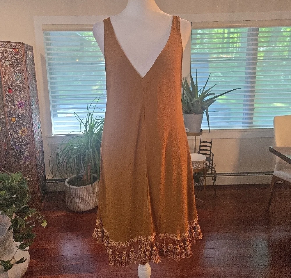 NWT REFORMATION Taurus Dress Sleeveless V Neck Plunge Tassled Toffee XS - Picture 2 of 9